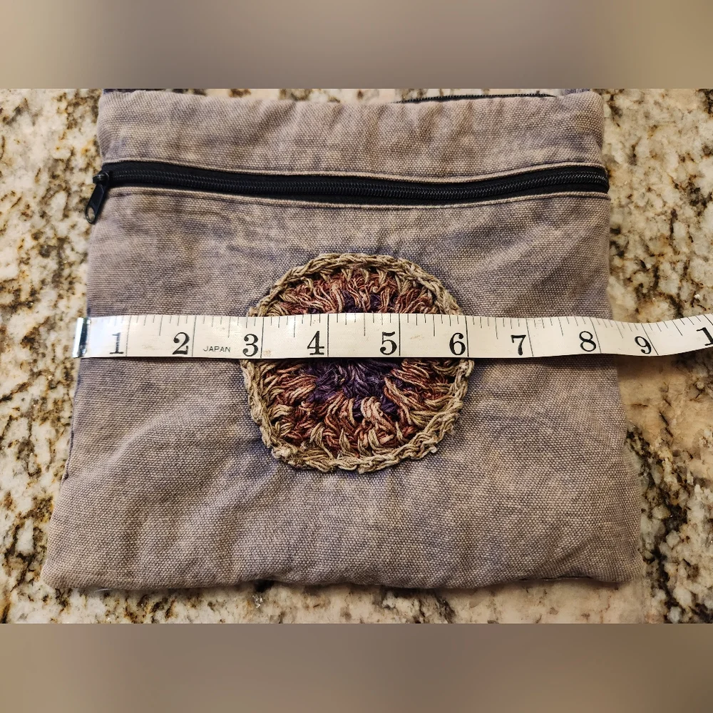 Blue Sky Boho Crossbody Purse, Cotton, Made In Nepal, White Washed Denim EUC